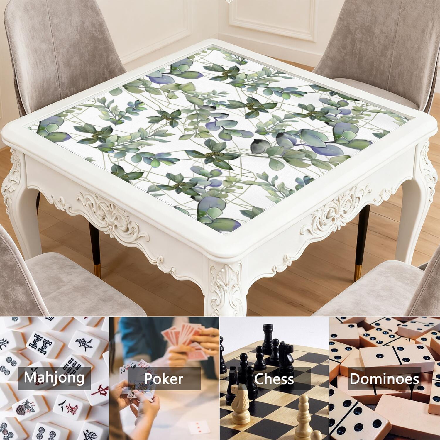 Classic Floral Pattern Extra Large Game Mat 31.5 Inch Square Rubber Playing Surface Non-Skid Feature Quiet for Mahjong Tiles & Card Playing