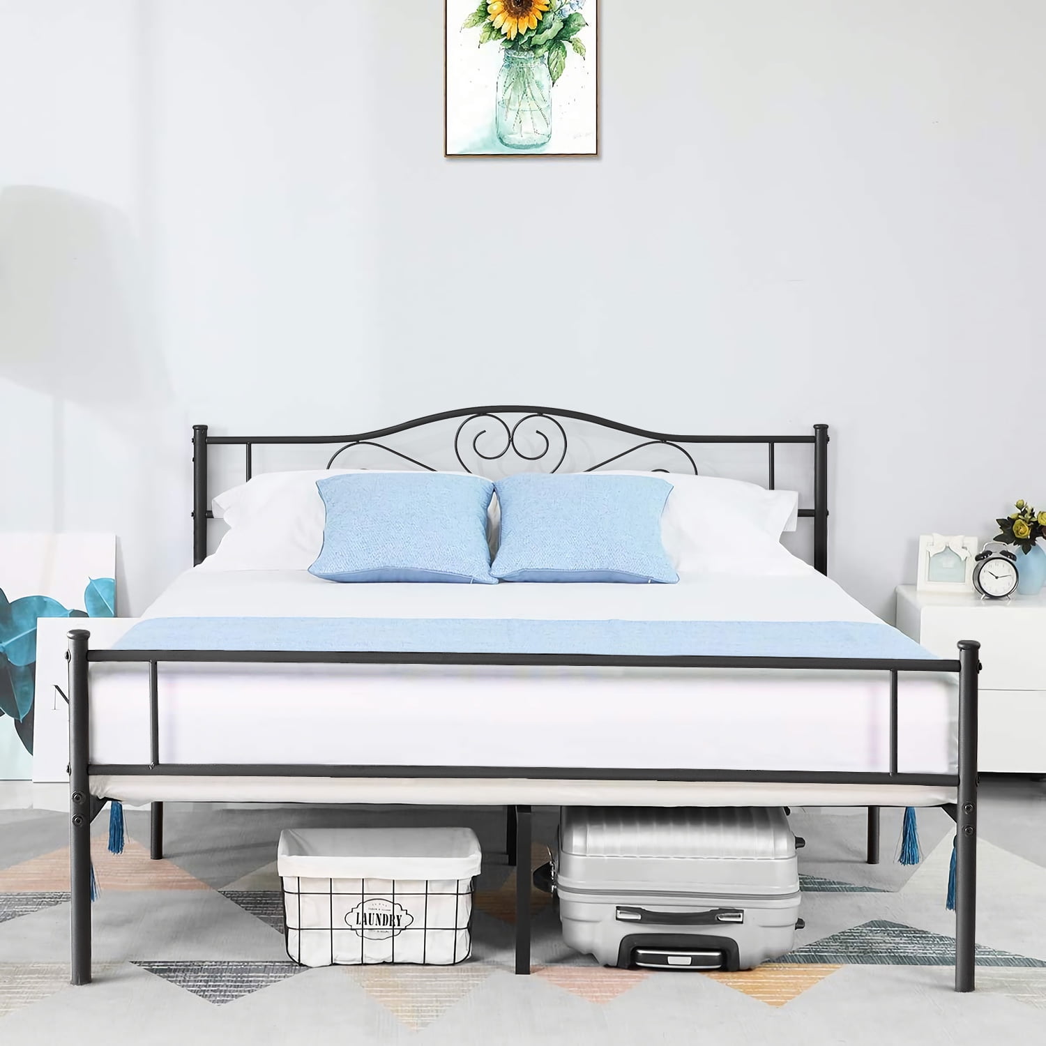 VECELO Queen Size Metal Platform Bed Frame /Bed, Box Spring Replacement ...