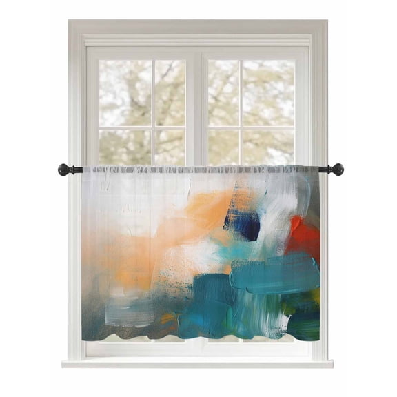 Sheer Curtains 54 Inch Length, Oil Painting Semi Sheer Curtains Light Filtering Window Treatment, Colorful Modern Abstract Graffiti Art Privacy Voile Drapes for Living Room Bedroom 52x54 Inch