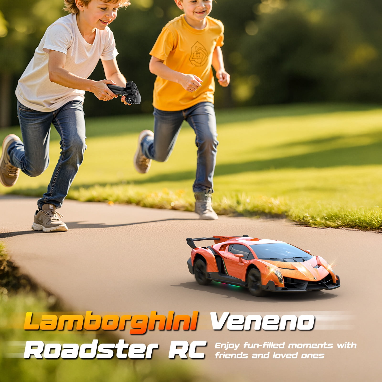 Lamborghini Remote Control Car Toy, Officially Licensed RC Drift Car 15Km/h with Underglow & Headlights, 1:24 Scale 2.4GHz, 2 Batteries 60 Min Play, RC Gift Toy for Boys & Girls Ages 3-12 & Adults