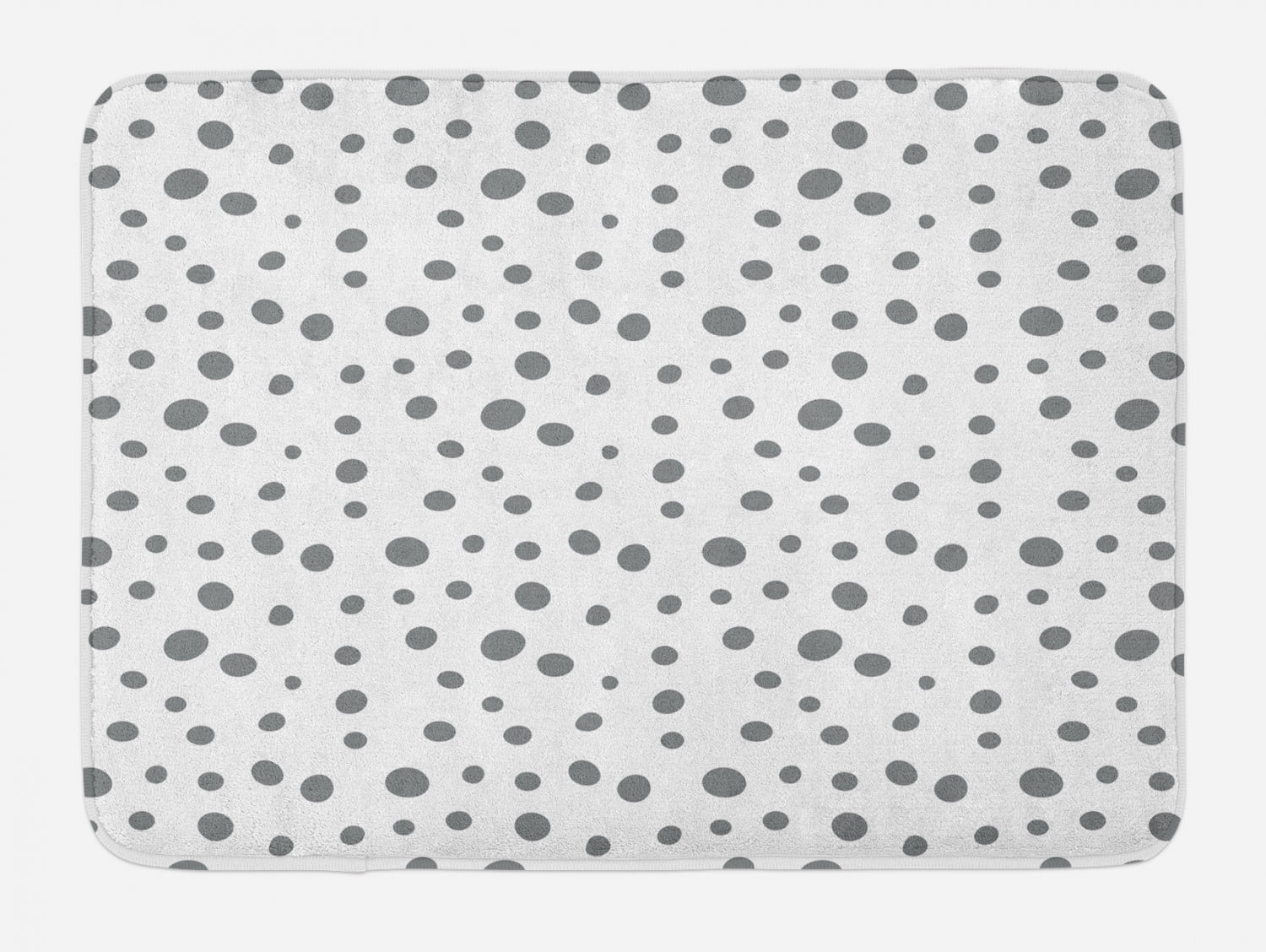 Grey and White Bath Mat, Simplistic Spotty Dalmatian Pattern in Retro Style with Doodle Design