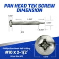 thumbnail image 2 of Fastenere Pan Head Self Drilling Tek Screws -#10 x 2-1/2" (50 Pack) Stainless Steel 410, Full Thread, Bright Plain Finish, Corrosion-Resistant, Self-Drilling, Easy to Install Phillips Drive Size #2, 2 of 4