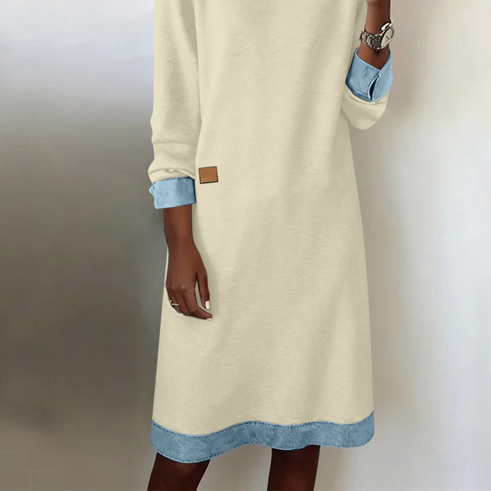 Fewfanhot Maxi Dresses for Women Flowy V Neck 3/4 Sleeve Mid Length Shift Dress with Pockets Comfy House Loungh Wear