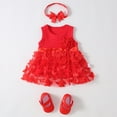 thumbnail image 2 of WEAIXIMIUNG Graduation Dresses Baby Girls Spring Summer Print Ruffle Sleeveless Dress Shoes Headbands 3Pc Clothing, 2 of 3