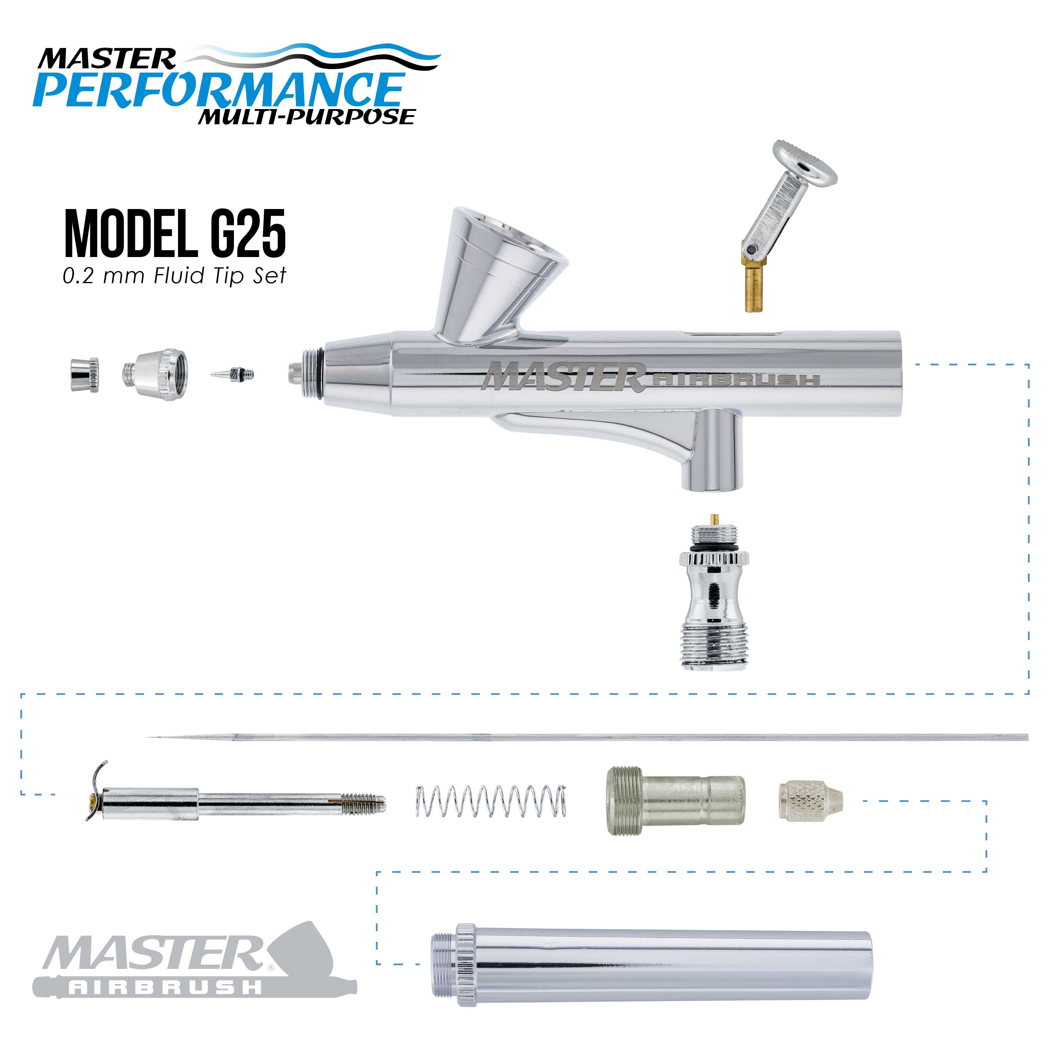 Master G25 Dual-Action Gravity AIRBRUSH Set Kit 0.2 Detail Spray Auto Hobby Art