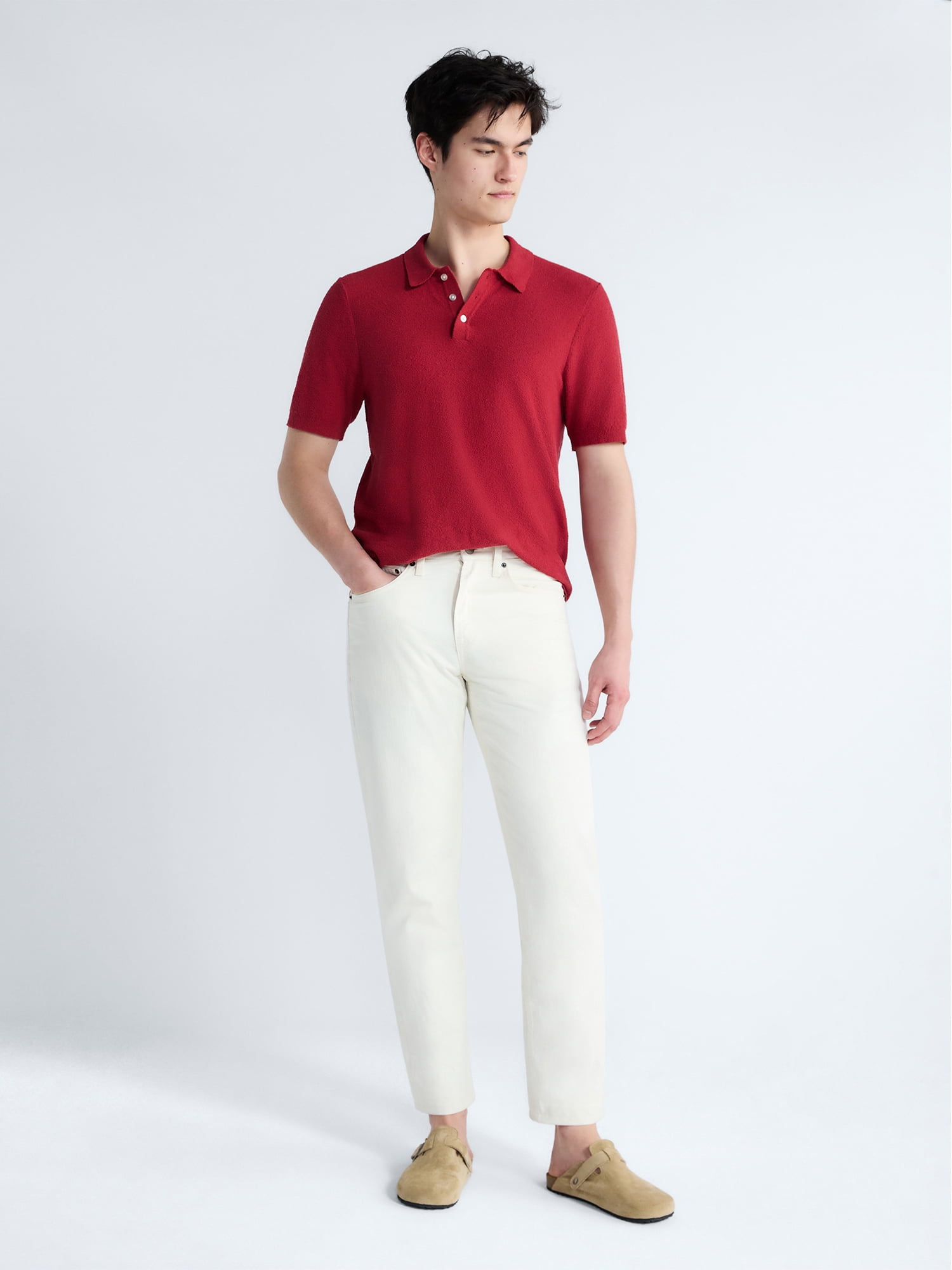 Free Assembly Men's Boucle Polo Sweater with Short Sleeves, Sizes XS-3XL