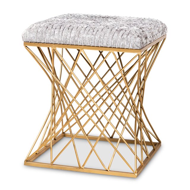 Baxton Studio Pouf en Velours Rembourré avec Finition Dorée en Gris