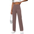 thumbnail image 2 of LYMAYTER Women Casual Trousers High Waisted Stretchy Button Business Work Casual Pants with Pockets S-2XL, 2 of 8