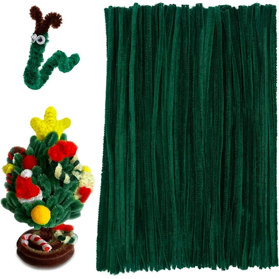 Bulk Pack of 100 Dark Green Pipe Cleaners Chenille Stems for DIY Crafts