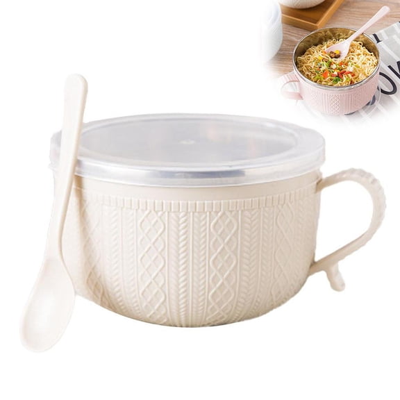 Mug Meals with Lid,Christmas Soup Bowls with Handles and Spoon,Stainless Steel Double-Layer Heat-Resistant Bowls,Large Soup Mugs for Soups,Stews,Coffee,Microwave Safe