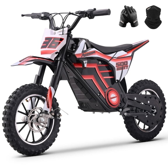 Aoemoe Motorcycle, Motorized Dirt Bikes for kids 8-14, 36V 500W – 15 MPH Top Speed, Dual Suspension, Red