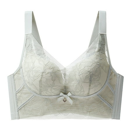 REORIAFEE Bras for Women Front Closure Gathered Together Wirefree Bras Lace Adjustable Straps Brassiere Comfy Wide Strap Breathable Corset Underwear Comfortable Classic Support Lingerie Green XXL
