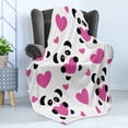 thumbnail image 4 of Love Soft Flannel Fleece Throw Blanket, Day of Love Pandas and Hearts Cartoon Cheerful Wildlife Fun Art, Cozy Plush for Indoor and Outdoor Use, 50" x 70", Fuchsia Black White, by Ambesonne, 4 of 5