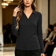 thumbnail image 2 of yillto Womens Long Sleeve V Neck Collared Tops Golf Workout Gym Hiking Athletic Tshirts for Women, 2 of 7
