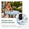 thumbnail image 4 of Round Outdoor Tablecloth with Umbrella Hole and Zipper, Teal Blue Floral Tablecloth with Elastic Waterproof, Vintage Flowers Botanical Farmhouse Greek Key Patio Table Covers for 31" - 35" Tables, 4 of 9