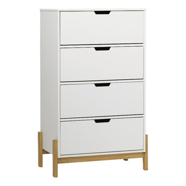 Commode Scandi-Minimaliste en Bois Massif à 4 Tiroirs - Blanc