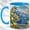 Blue, variant on Coastal Lemon Village Coffee Mug, Seaside Landscape Mug, Ceramic 11 oz