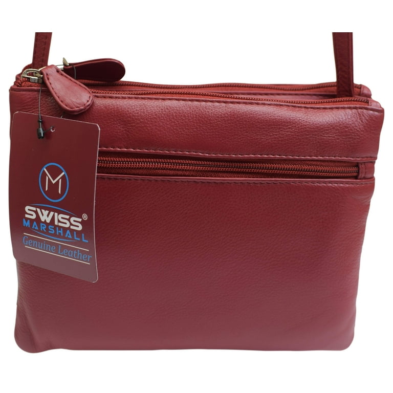 Genuine Leather Womens Purse Double Zipper Top Pockets