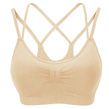 

DORKASM Pink Sports Bra Women Sports Criss Cross Gym Bra Strappy Sexy Sports Bra L