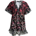 thumbnail image 4 of Women Boho Mini Dress Deep V Neck Fashion Floral Print Sundress Beach Babydoll Flowy Cap Sleeve Summer Dress 2024, 4 of 7