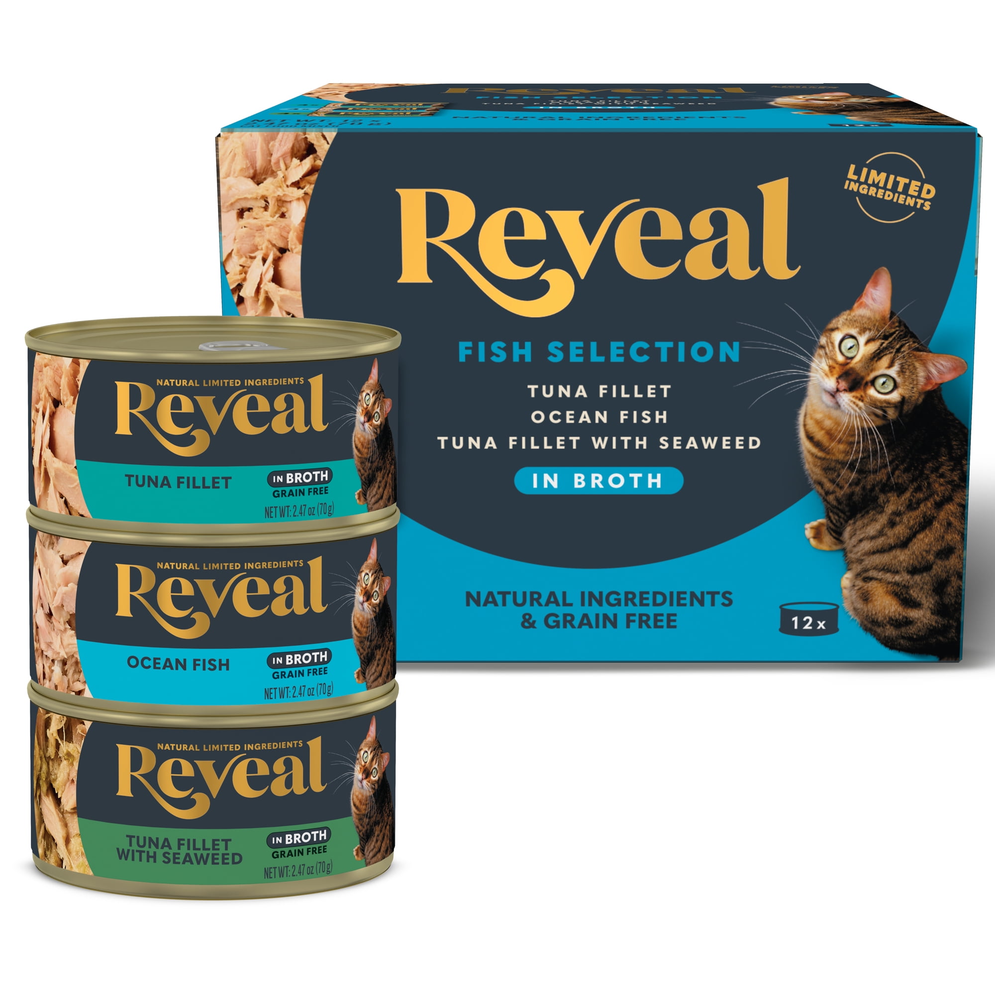Reveal Pet Food, Natural Wet Cat Food, Fish in Broth Variety Pack, 2.47oz Can