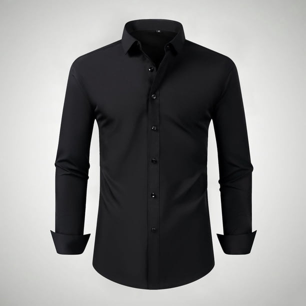 Blusa y camisa de manga larga con cuello vuelto para hombre, estilo informal, a la moda, con botones y solapa, transpirable, de poliéster