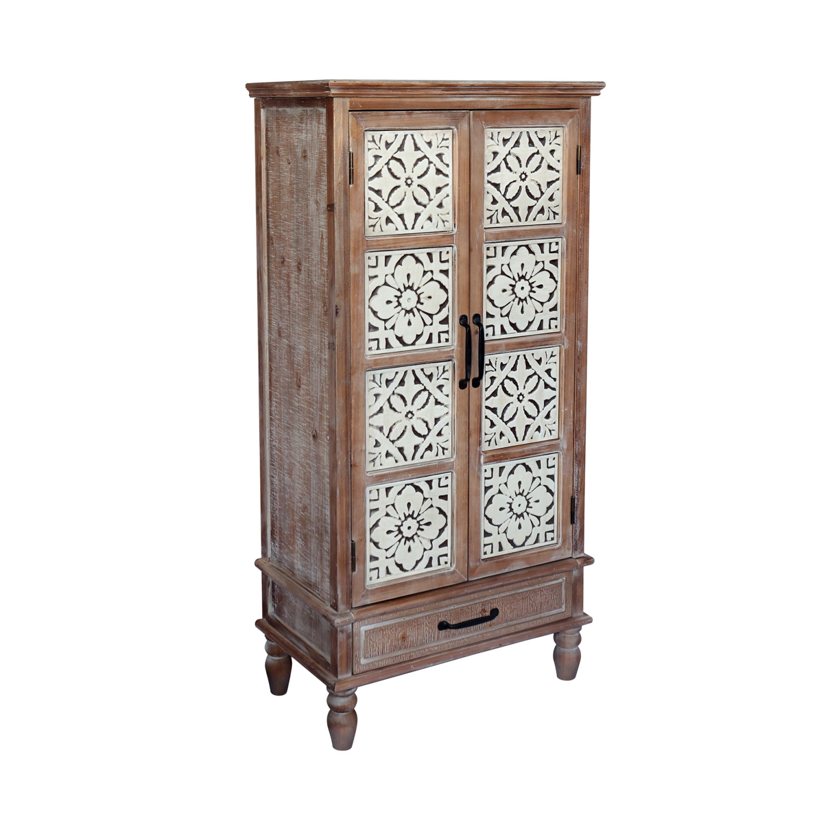 55.12'' Tall Tower Storage Cabinet, Rustic Wood Sideboard Pantry Cabinet with 2 Doors and 1 Drawer, Versatile Buffet Cabinet with Storage for Home Decor, Livingroom, Bedroom,  Natural+White