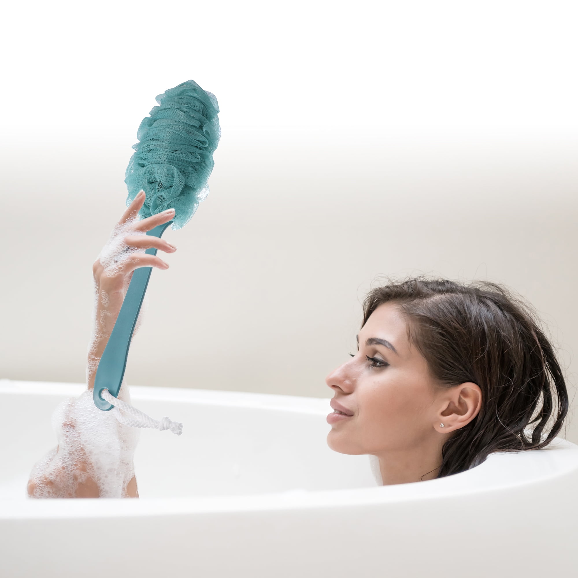 Unique Bargains 1 Pc Body Bath Brush Scrubber Loofah Shower with Long Handle PP Mesh Blue