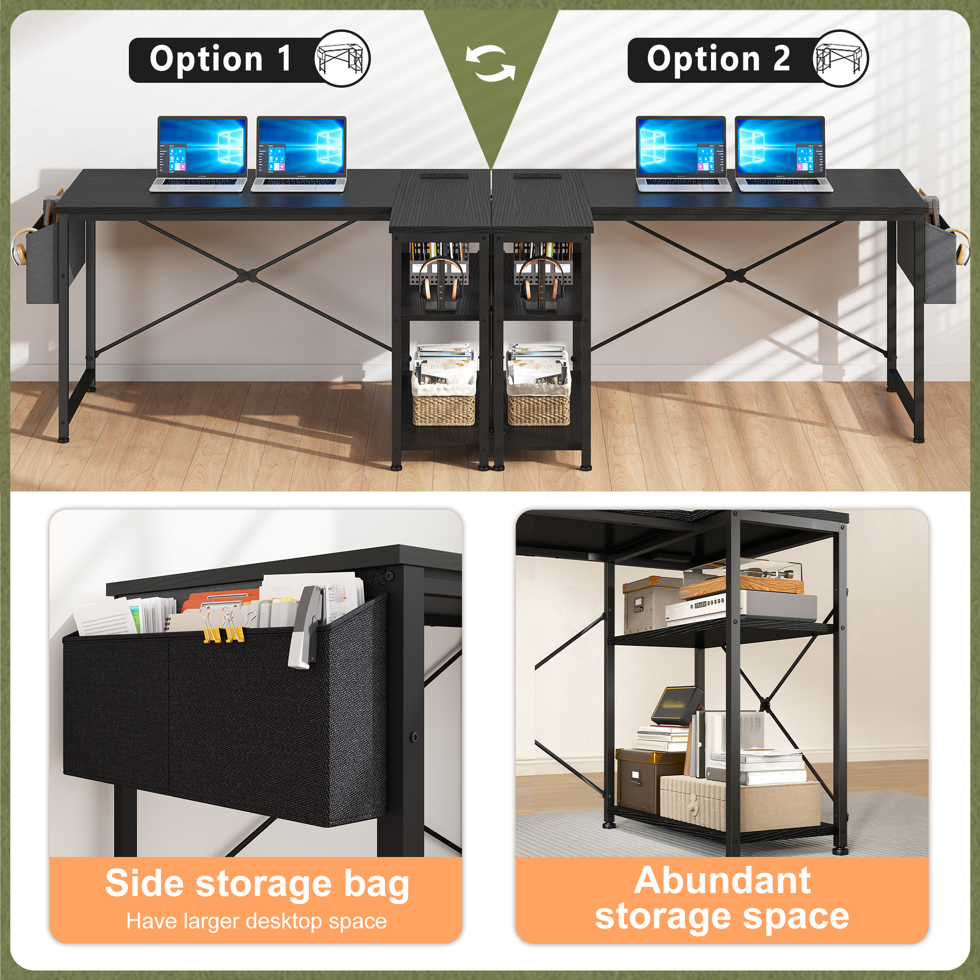 EnHomee L-Shaped Computer Desk with Charging Station, Small Desk with Storage Shelves for Gaming, Writing, Black