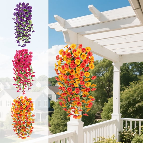 Hanging Morning Glory Artificial Flowers,Precisetrue Hanging Flowers,UV Resistant Wall Hanging Faux Petunias Flowers with Vines,Realistic Artificial Hanging Flowers,Perfect Home Garden Decoration