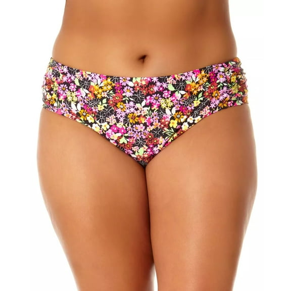California Sunshine Juniors' Plus Size Floral-Print Side-Ruched Swim Bottoms