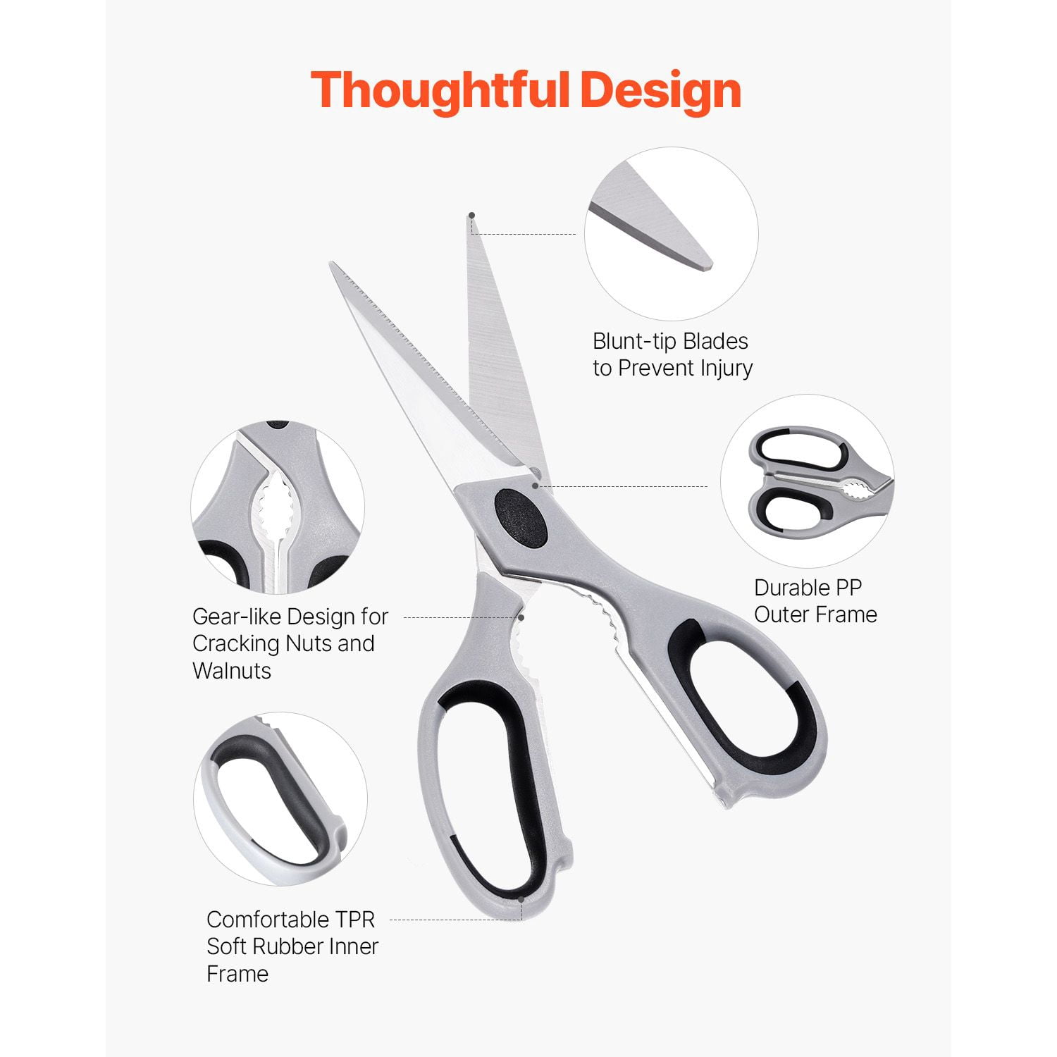 Multi-Purpose Kitchen Scissors Heavy Duty, Stainless Steel All-Purpose Shears, for Meat Herbs Vegetables Packaging Nuts Food Prep Cutting