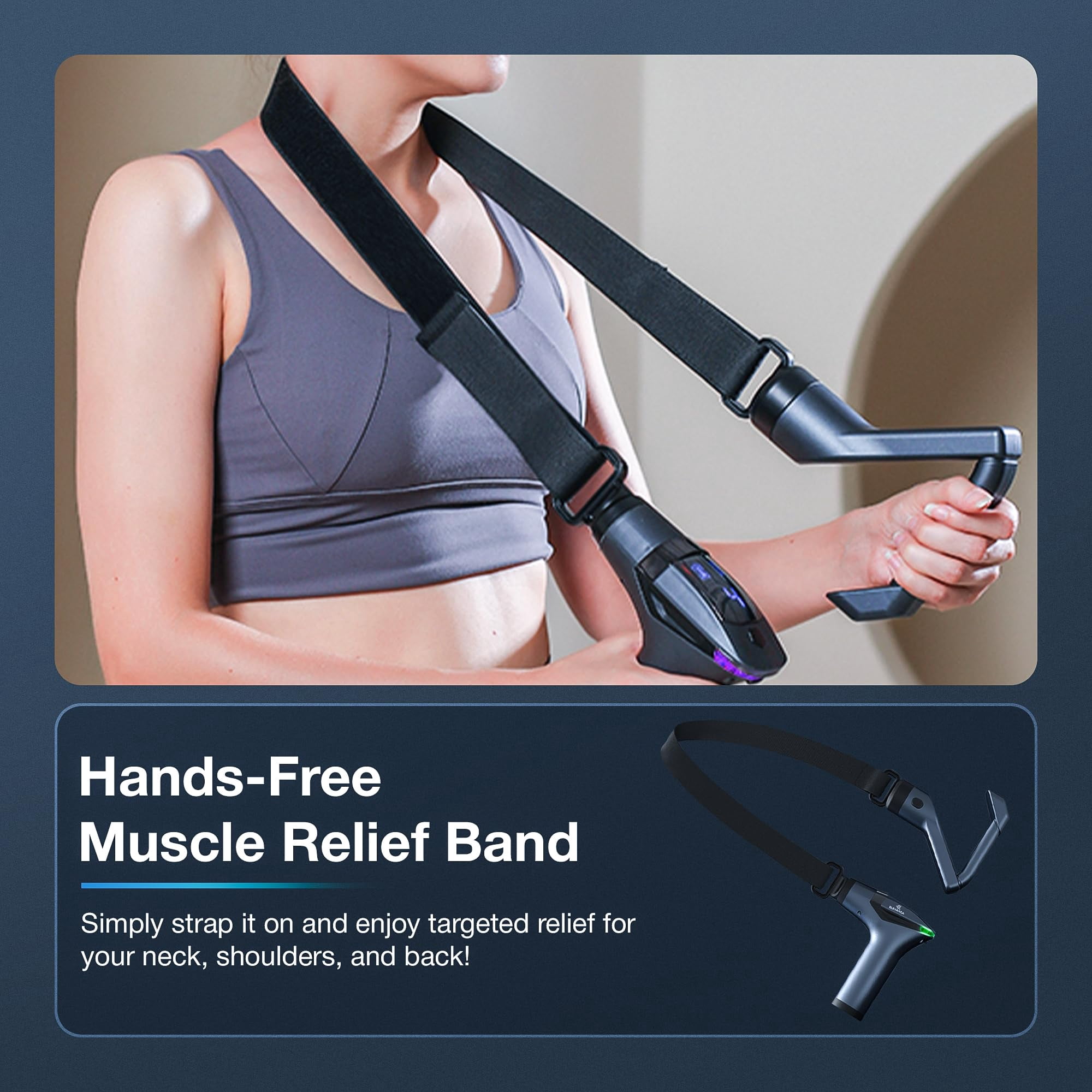 JOGGEIL Massage Gun, 3-in-1 Percussion Muscle Massage Gun with Extended Handle & Massage Belt, Back Massager for Athletes, Muscle Recovery, Back Pain Relief, 4 Heads, LED Display
