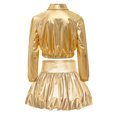 thumbnail image 4 of Haitryli Kids Girls Metallic Dance Outfits Shiny Cropped Jacket with Bubble Skirt Set Hip Hop Jazz Clothes Dancewear Gold 14, 4 of 7