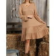 thumbnail image 3 of Doublju Womens Long Bell Sleeve V Neck Ruffle Tiered Hem Casual Midi Dress, 3 of 3