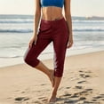thumbnail image 5 of Womens Elastic Waist Capri Jogger Pants Cuffed Ankle Pocket Cropped Yoga Sports Casual Pants Wine L(L), 5 of 8