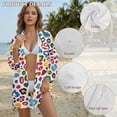 thumbnail image 6 of Xoenoiee Colorful Leopard Print Women's Swimsuit Cover Ups Shirt V-Neck Button Down Bathing Suit Coverups Beach Tunic Tops Resort Wear Plus Size, M, 6 of 7