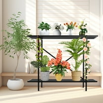 2-Tier Plant Stand, Iron Plant Rack for Small Space Modern Black Metal Plant Stand, 35*8.6*28in X-shape