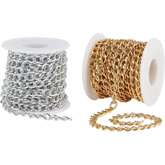1 set 5M 2 colors Aluminium Twisted Curb Chains Diamond Cut Chains Unwelded Platinum & Golden 5m/color