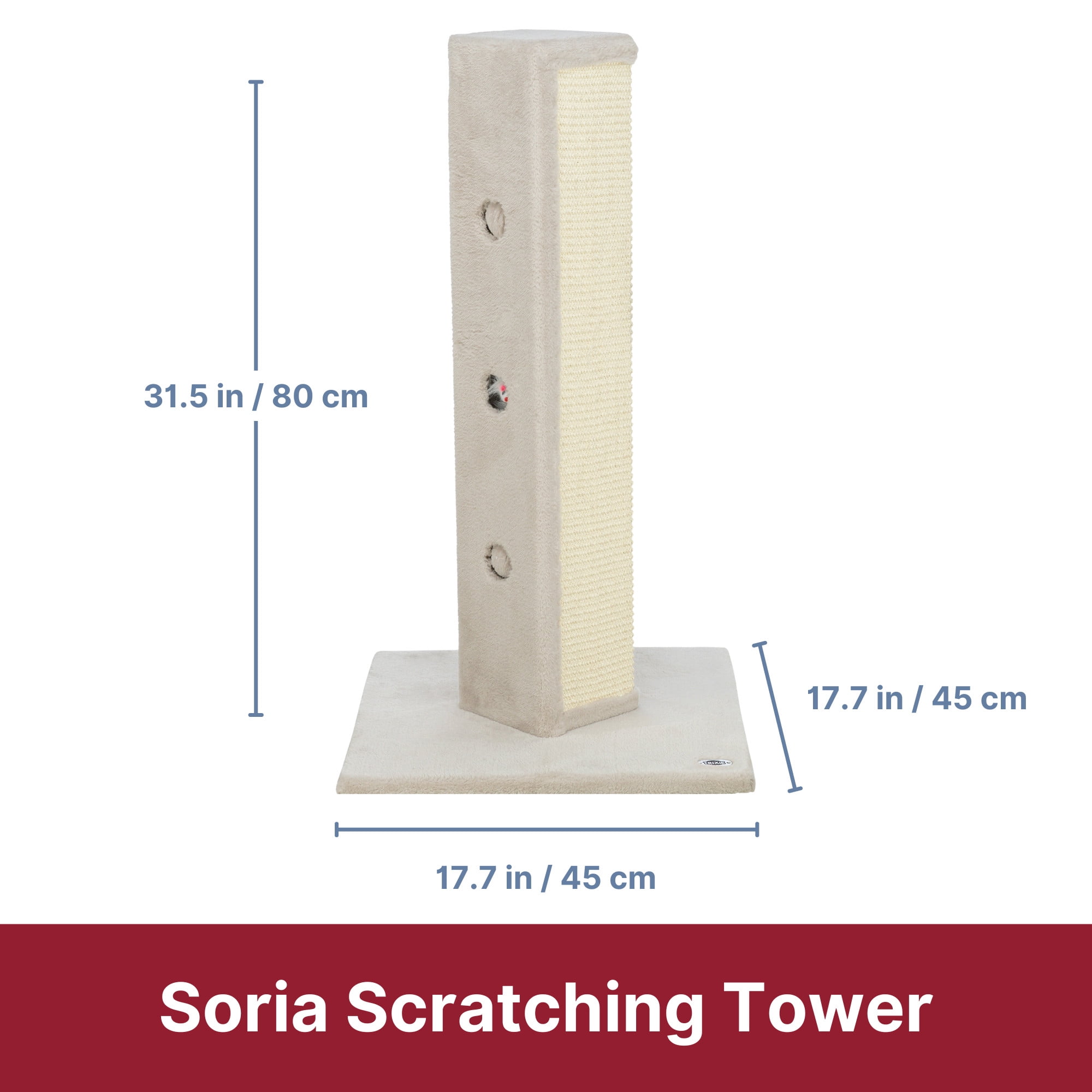 TRIXIE Soria Plush & Sisal 31.5" Square Scratching Posts, Cat Toys for Hunting, Greige