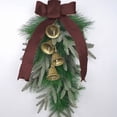 thumbnail image 4 of Artificial Teardrop Christmas Wall Hanging Wreath, Upside‑Down Garland with Velvet Bow & Copper Bells, Pre‑Made Ornament for Front Door, Mantel, Porch Xmas Decor, 4 of 9