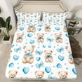 thumbnail image 2 of Homewish Cute Cartoon Bear Queen Sheet Sets,Kawaii Bowtie Loves Flat Sheet,White Blue Brown Queen Fitted Sheet For Girls Kids,Super Cozy Room Decor,4-Piece, 2 of 7