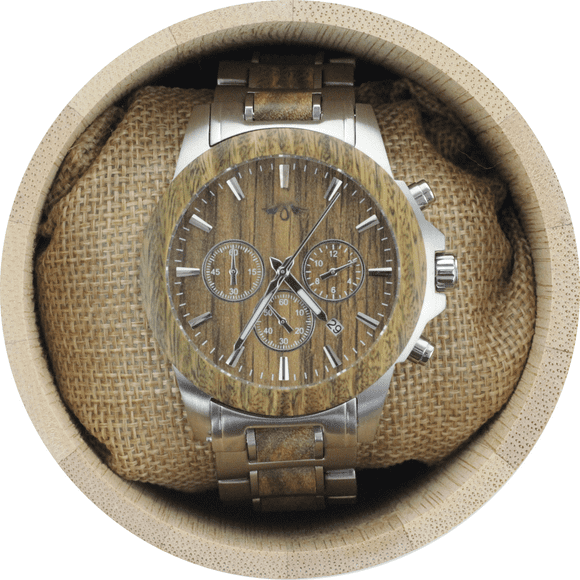 Angie Wood Creations Montre pour Homme en Acier Inoxydable et Bois de Santal Vert