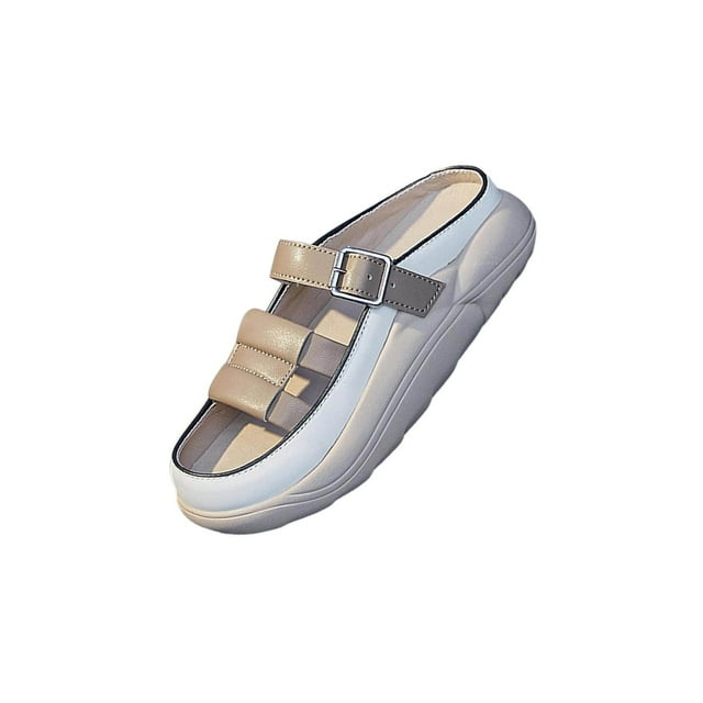 kurtrusly Sandales à Enfiler pour Femmes Imperméables Souples à Enfiler Sandales Plates Sandales de Sol Chaussures 36 Kaki