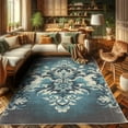thumbnail image 2 of Ambesonne Damask Decorative Rug Carpet, Classic Rococo Style Leaves, 2' x 5', Sea Blue Dark Purple Grey, 2 of 5