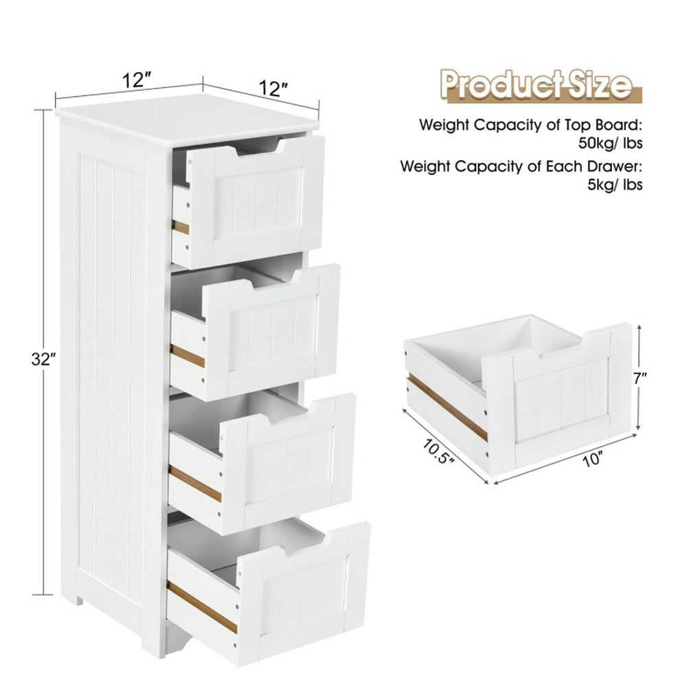 Finihen Bathroom Storage Cabinet, Bathroom Floor Cabinet, Free-Standing Side Storage Organizer with 4 Drawers, for Bathroom, Living Room, Bedroom, Kitchen, White Finihen Bathroom Storage Cabinet, Bathroom Floor Cabinet, Free-Standing Side Storage Organizer with 4 Drawers, for Bathroom, Living Room, Bedroom, Kitchen, White