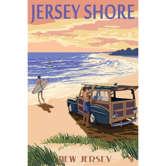 Art.com Jersey Shore - Woody on the Beach Art Print by Lantern Press, 16" x 24"