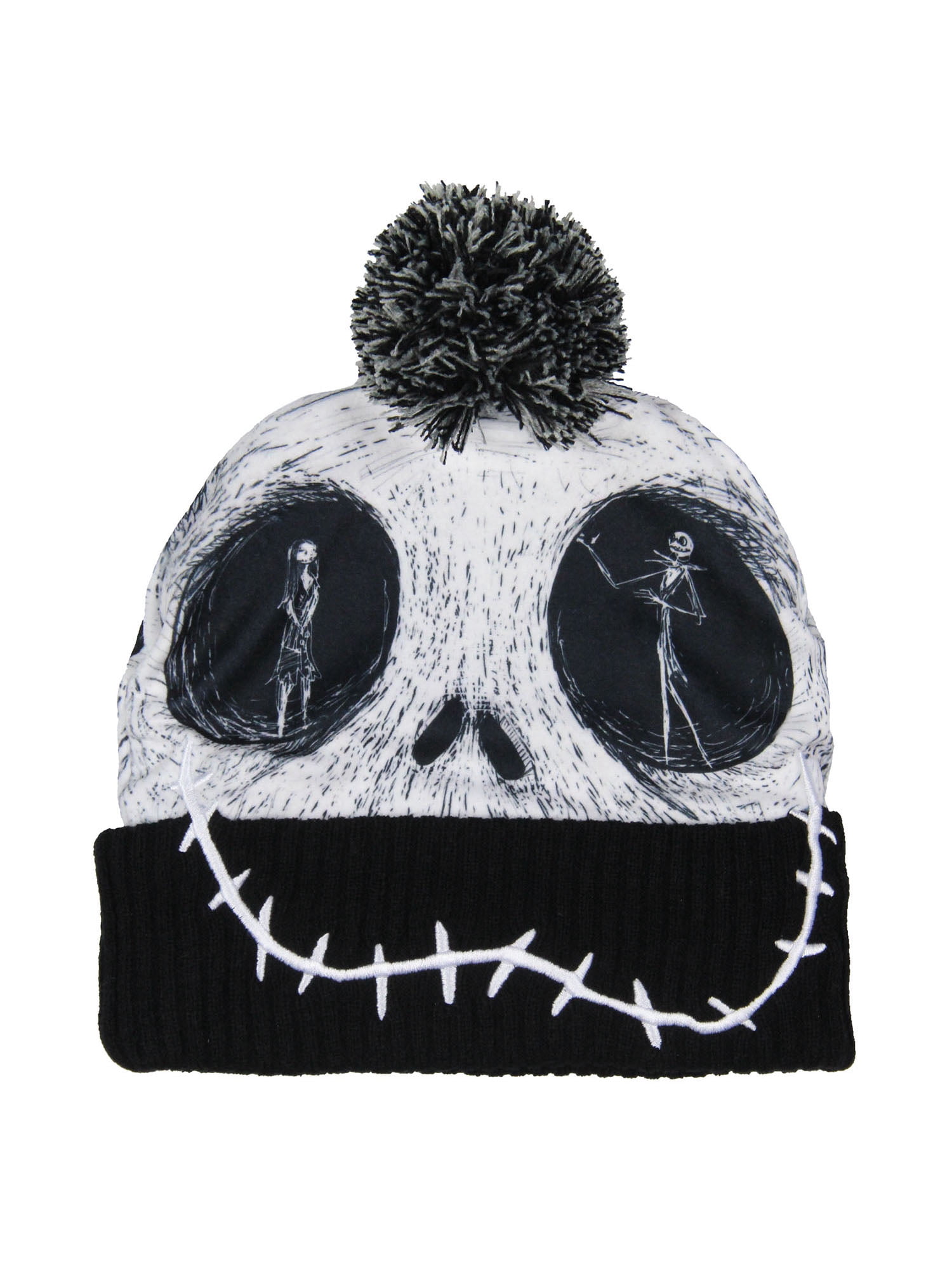 Disney Nightmare Before Christmas Beanie Jack Skellington Sublimated Face Pom Knit Beanie Hat Cap