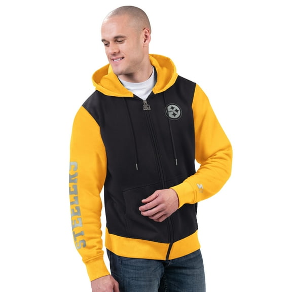 Men's Starter Black/Gold Pittsburgh Steelers Thursday Night Gridiron Full-Zip Hoodie