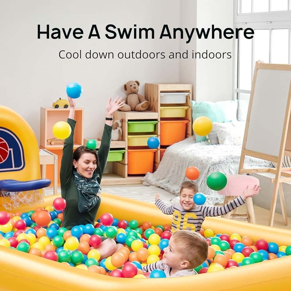 Evajoy Inflatable Kiddie Pool 90x55x35 Inch Basketball Hoop Durable PVC Backyard